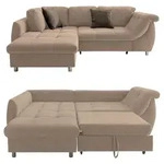 Ecksofa Schlafcouch L-Garnitur Bettkasten Ottomane links Mikrofaser Hellbraun /...