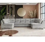 Sofa XXL U-Form Beige, Wohnlandschaft U Form mit Schlaffunktion, Sofa mit