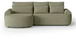 Ecksofa OLIVIO L-Form mit Schlaffunktion, Boucl&eacute; Gr&uuml;n, Ottomane links - Gr&uuml;n