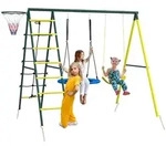 Outsunny Kinderschaukel-Set Schaukelger&uuml;st mit Basketballkorb, Kletterleiter -