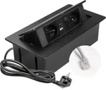 GTV - Einbausteckdose MULTISOFT schwarz mit 2x Steckdose mit Erdung, USB A+C, RJ45,