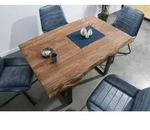 MASSIVMOEBEL24 Baumtisch Sheesham 140x90x77 grau gebeizt / U-Beine anthrazit