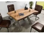 MASSIVMOEBEL24 Baumtisch Mango 140x90x77 natur lackiert / X-Beine silber matt