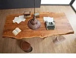 MASSIVMOEBEL24 Baumtisch mit Ansteckplatte Akazie 180-240x110x78cm walnuss...