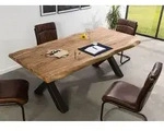 MASSIVMOEBEL24 Baumtisch Sheesham 200x100x77 natur gebeizt / X-Beine anthrazit...