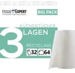 K&uuml;chent&uuml;cher RECYCLING, 32 Rollen &aacute; 64 Blatt, 3-lagige K&uuml;chenrollen, 100%