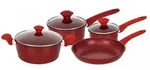 Herzberg HG-04715RED: 7 Pieces Marble Coated Cast Iron Cookware Set - Red
