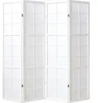 Homestyle4u Paravent Raumteiler 4 teilig Holz Wei&szlig; Reispapier Wei&szlig; H&ouml;he 175...