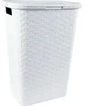 Kunststoff W&auml;schebox in Flechtoptik 65 Liter - wei&szlig; - Stand W&auml;schekorb mit...