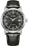 Citizen NJ0210-05E Uhr Herrenuhr Lederarmband Datum schwarz - Silber