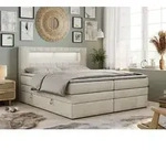 Boxspringbett mit LED Kopfteil und Topper - GOLD-5-KING - 200x200cm - Beige -...