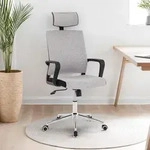 B&uuml;rodrehstuhl Herry mit Kopfst&uuml;tze und Armlehnen in grau. Ergonomischer...
