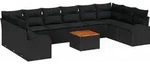 vidaXL Gartensofa-set mit Kissen 11 pcs Schwarz Poly-Rattan - Schwarz