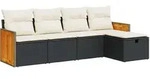 vidaXL 5-tlg. Garten-Sofagarnitur mit Kissen Schwarz Poly Rattan - Schwarz