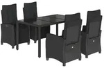 vidaXL 5-tlg. Garten-Essgruppe mit Kissen Schwarz Poly Rattan - Schwarz