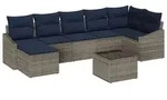 vidaXL Garten-Sofa-Set mit Kissen Grau und Marineblau Poly-Rattan - Grau