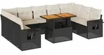 vidaXL 10-tlg. Garten-Sofagarnitur mit Kissen Schwarz Poly Rattan - Schwarz