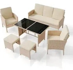 Juskys Polyrattan Gartenm&ouml;bel Sitzgruppe Turin Set 6 teilig - Outdoor M&ouml;bel Creme /