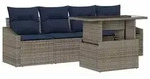 vidaXL Garten-Sofa-Set mit Kissen mit Speicher 5 pcs Grau Poly-Rattan - Braun