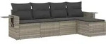 vidaXL 5-tlg. Garten-Sofagarnitur mit Kissen Hellgrau Poly Rattan - Grau