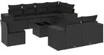 vidaXL 9-tlg. Garten-Sofagarnitur mit Kissen Schwarz Poly Rattan - Schwarz