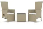 vidaXL 3-tlg. Garten-Lounge-Set Beige Poly Rattan & Stahl - Beige
