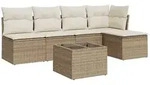 vidaXL 6-tlg. Garten-Sofagarnitur mit Kissen Beige Poly Rattan - Beige