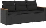 vidaXL 3-tlg. Garten-Sofagarnitur mit Kissen Schwarz Poly Rattan - Schwarz