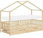 ML-Design Kinderbett Hausbett 90x200 cm Natur mit Matratze H:10cm, 2 Schubladen