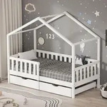 ML-Design Kinderbett Hausbett 80x160 cm Wei&szlig; mit 2 Schubladen Holzbett mit