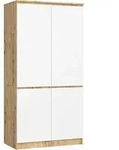 Kleiderschrank AKORD S90 Eiche Artisan, Wei&szlig; 90 cm 4 T&uuml;ren 4 Regalb&ouml;den