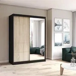 Schwebet&uuml;renschrank Kleiderschrank 150 cm Schwarz/Sonoma mit Spiegel - Vista 05 -