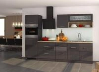K&uuml;chenblock Mailand 290 cm grau hochglanz ohne Elektroger&auml;te
