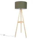 H&ouml;lzerne Stativ Stehlampe mit Gr&uuml;nem Schirm 50cm Lou - Naturbelassen