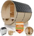 Artsauna Outdoor Fasssauna Spitzbergen 220 f&uuml;r 6 Personen - 8 kW Ofen & zwei B&auml;nken