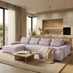 Ecksofa BENNY Rosa U-Form Modernes Polstersofa mit Schlaffunktion und...