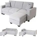 Sofa MCW-H47 mit Ottomane, Couch Sofa G&auml;stebett, Schlaffunktion Stauraum 217x145cm