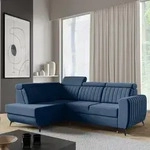 Ecksofa CONNOR II, Marineblau, L-Form - mit Schlaffunktion, Bettkasten &...