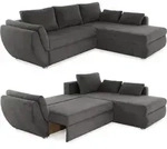 Ecksofa Schlaffunktion Couch mit Rutschenlehne Bettkasten Cord Dunkelgrau /...