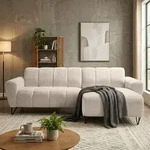 Ecksofa VOLARE MINI L-Form, Ottomane rechts, Chenille Vega in Hellbeige, Sofa ohne