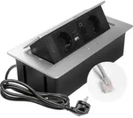 GTV - Einbausteckdose MULTISOFT aluminium mit 2x Schuko, USB A+C, RJ45, versenkbar
