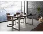 MASSIVMOEBEL24 Baumtisch Akazie 200x100x77 braun lackiert / U-Beine silber matt