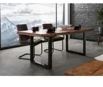 MASSIVMOEBEL24 Baumtisch Akazie 160x90x77 natur lackiert / U-Beine anthrazit