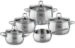 Kochtopf-Set 5-teilig - Edelstahl - mit Deckel - Silber/Transparent