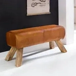 FineBuy Design Sitzbank Turnbock 90cm Cognac Echtleder Mangoholz Retro Sitzhocker,