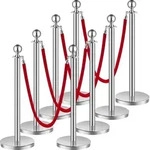 VEVOR Absperrs&auml;ule (8 St&uuml;ck) mit 4 roten Samtseilen (1,5 Meter lang), Absperrs&auml;ule