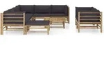 vidaXL 10-tlg. Garten-Lounge-Set mit Dunkelgrauen Kissen Bambus - Grau