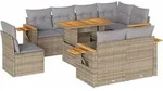 vidaXL 9-tlg. Garten-Sofagarnitur mit Kissen Beige Poly Rattan Akazie - Beige