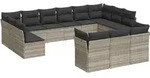 vidaXL 13-tlg. Garten-Sofagarnitur mit Kissen Hellgrau Poly Rattan - Grau