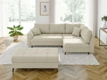 S-STYLE M&Ouml;BEL - Kai - Ecksofa mit Schlaffunktion und Hocker mit Braun Holzf&uuml;&szlig;en im